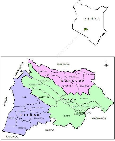 44 J. Hortic. For. Figure 1. Map of the study area showing the Kiambu, Thika and Maragwa districts.