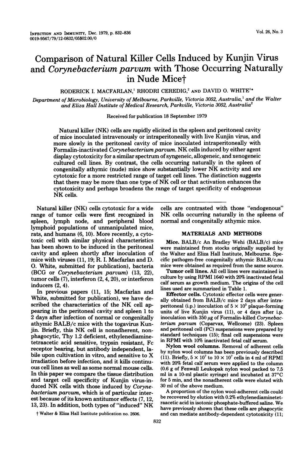 INFECTION AND IMMUNITY, Dec. 1979, p. 832-836 Vol. 26, No. 3 0019-9567/79/12-0832/05$02.