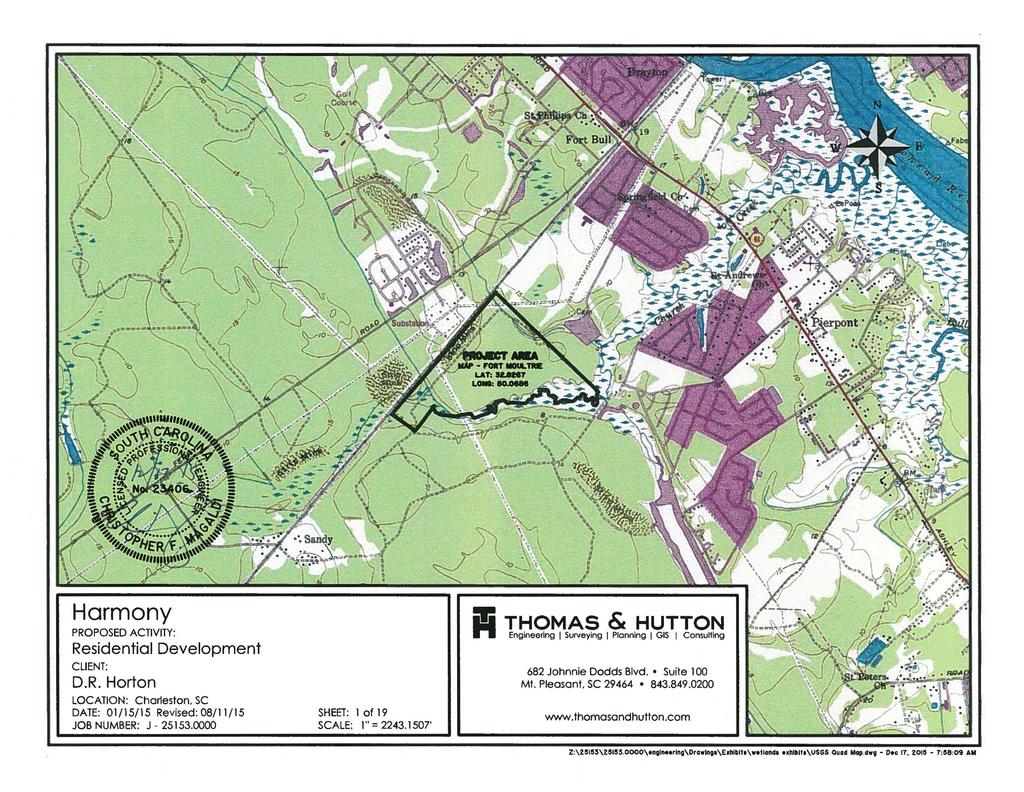 Harmony PROPOSED ACTVTY: Residential Development CLENT: LOCATON: Charleston, SC DATE: 1/15/15 Revised: 8/11/15 SHEET: of 19 JOB NUMBER: J - 25153. SCALE: " = 2243.157' 1 1 1!