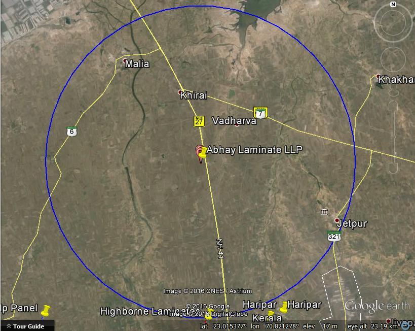 0 Km Circle Google Image showing surrounding area