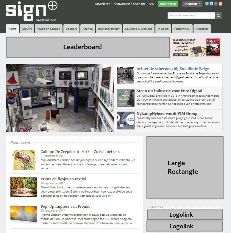 Website www.sign.nl www.sign.nl has 130.000 pageviews each month. Large rectangle A large rectangle is a square banner on the right side of the page.