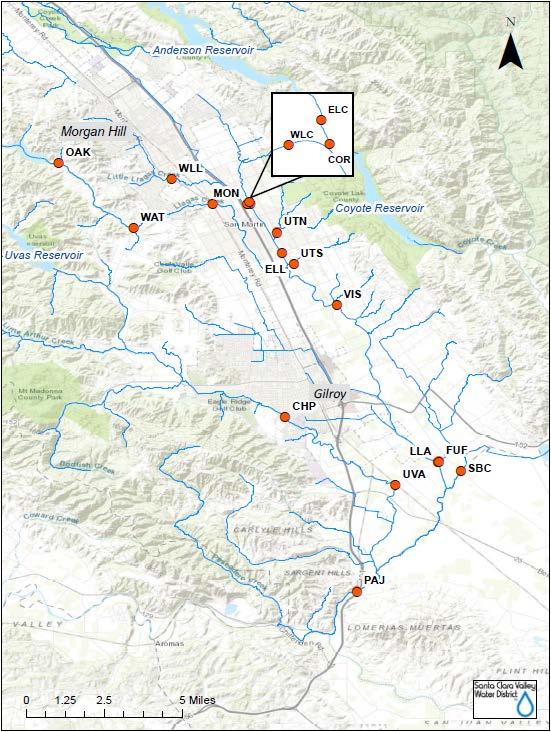 South Santa Clara County Sample Locations Samples were analyzed for fecal indicator bacteria including E. coli and enterococci.