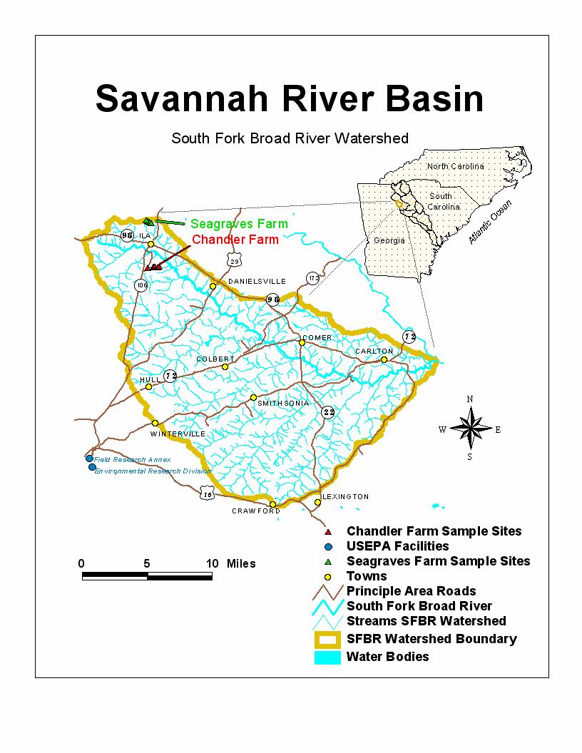 Figure 1: Study site location Water samples were collected from a first order stream that crosses the farm from west to east and is a tributary of the South Fork Broad River (Figure 2).