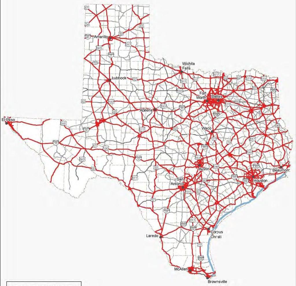 Cornerstone of Texas Freight Mobility Plan Defines an allmode Texas Freight Network Transportation corridors Key freight generators and gateways Source: