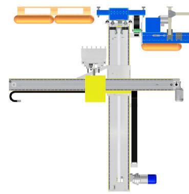 The frame-less cartesian palletizer is a cartesian robot with 3/4 axles and an axis on the ground that can reach 7 meters of the race, to palletize up to 7 pallets.