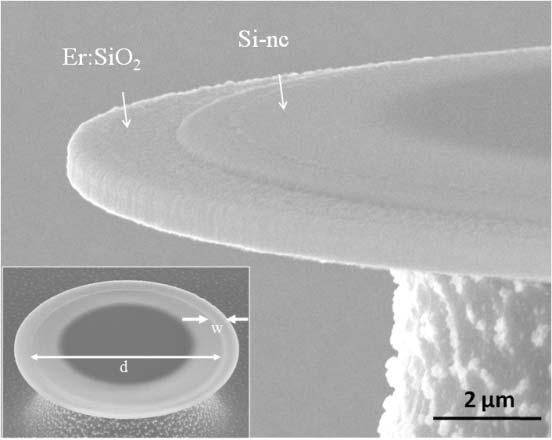 In this work, we present a fully integrated concentric microdisk consisting of an inner Si-nc disk and an outer Er:SiO 2 ring.