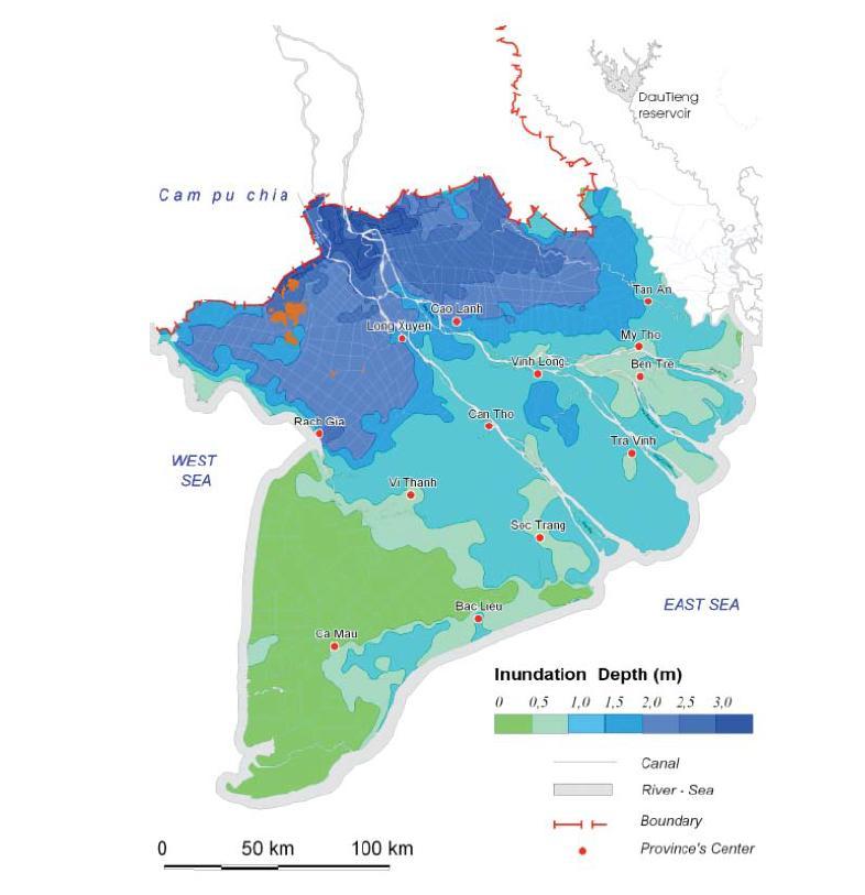 2. Deltas: highly vulnerable Inundation depth for 30 cm sea level rise Source: World