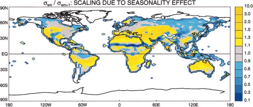 DECEMBER 001 KOSTER AND SUAREZ 565 FIG. 6. Global distribution of /, the scaling factor associated with seasonality (nonstationarity) in the atmospheric forcing.
