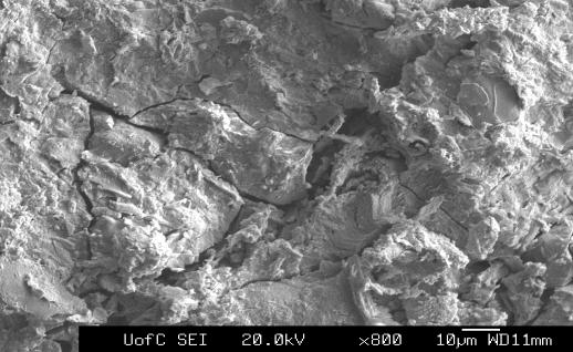 Micro cracks in the same brick M6, 900 C, 5% CC Anorthite Quarz Anorthite /Albite Anorthite