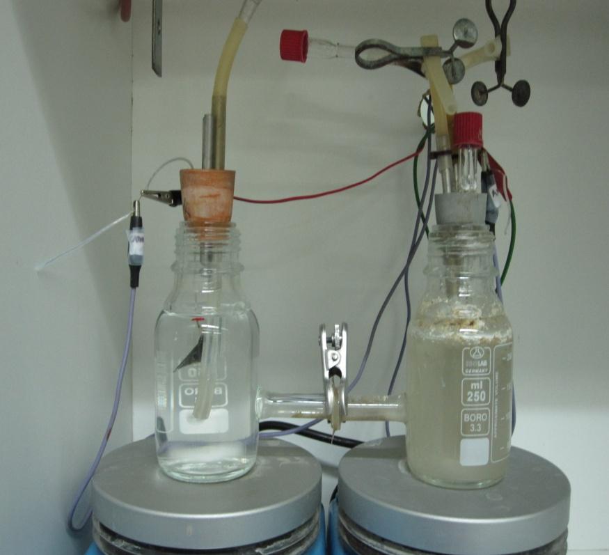 Two-chamber MFC Two bottles connected via a glass tube.