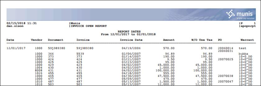 Invoice Open Report The Invoice Open Report creates a report of open invoices as of a specified date.