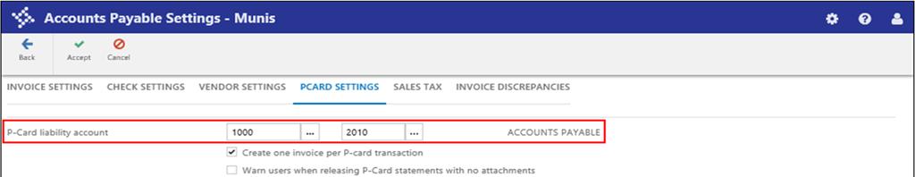3. In the P-Card Liability Account boxes, enter the ACI Liability account from the pooled cash fund.