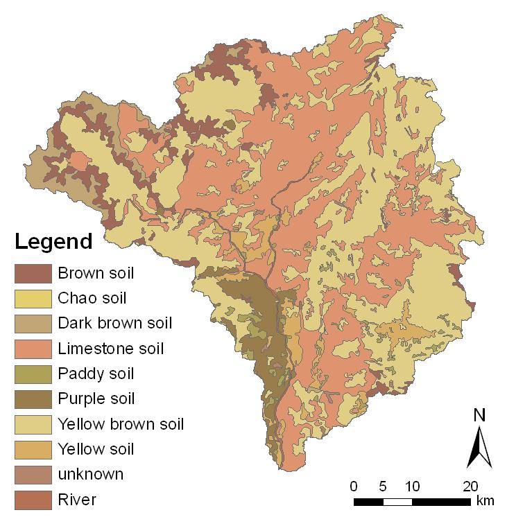 Spatial input data II: soil map Digitized from analogue soil maps of the counties Shennongjia, Xingshan and Zigui (1:160000 and 1:180000) (Schönbrodt & Scholten 2009)
