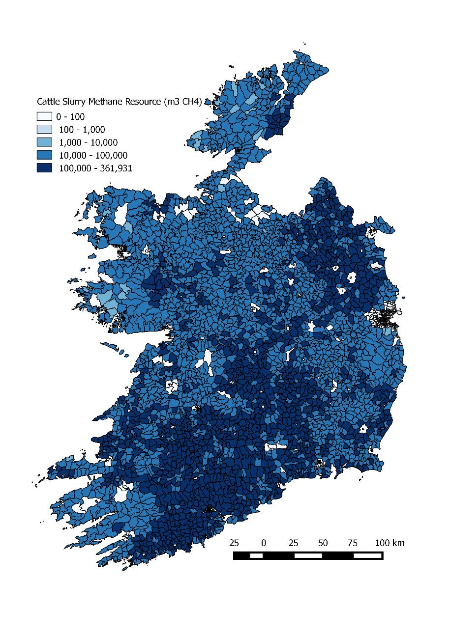Analysis of Manure Feedstock GIS mapping of each electoral divisions in the country (3440 EDs) Collectable cattle slurry based on CSO and Teagasc data.
