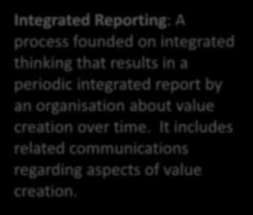 integrated thinking that results in a periodic integrated report by an organisation about value creation over time.