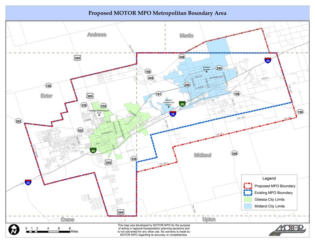 2.0 MOTOR MPO Congestion Management Process The Midland Odessa Transportation Organization Metropolitan Planning Organization (MOTOR MPO) is the region's metropolitan planning organization (MPO).