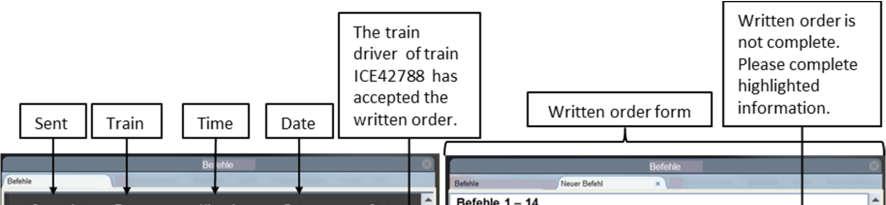 In the current paper, the focus is on the new display window for signalers. In the new window, the signaler can fill out the written order digitally (see right in Figure 8).
