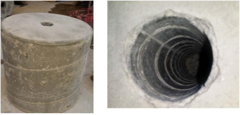 The purpose of the wire was to create the rifling effect in the borehole wall that would better promote interlock with the infill resin simulating the load transfer mechanism between resin and rock.