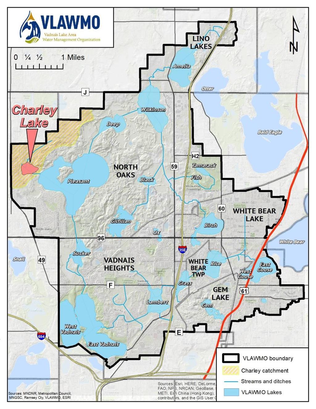 1 INTRODUCTION 1. INTRODUCTION Charley Lake is located in the City of North Oaks, Ramsey County, and within the Vadnais Lake Area Water Management Organization (VLAWMO) watershed area.