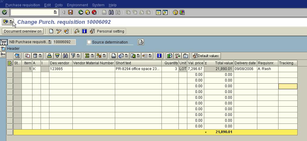 Creating a Purchase Requisition ME51N Requisitions 2-8-06 17 Input fields: Document Type Type of requisition (NB is Campus requisition; ZB is Hospital requisition) Screen Defaults to Purchase