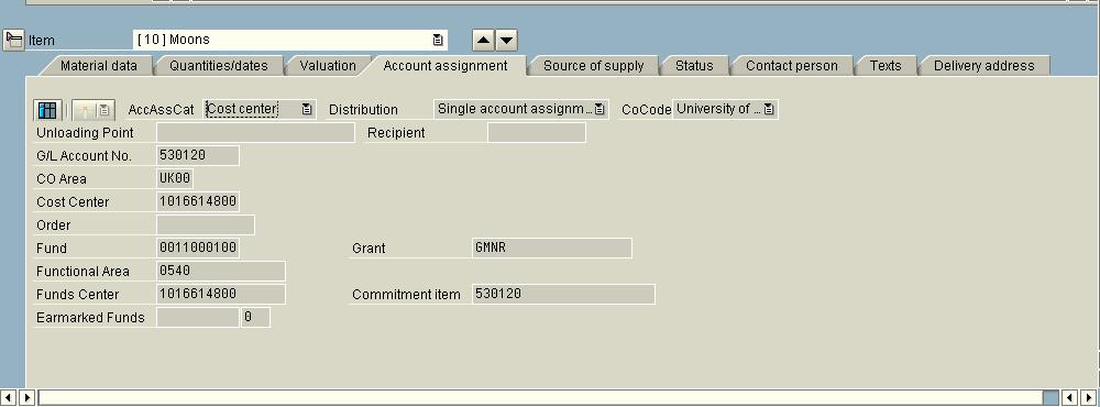 Account Assignment Information Under the Account Assignment tab: Enter the appropriate G/L Account number Enter the