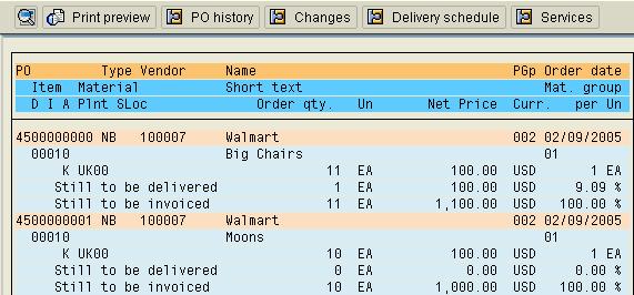 Info record history for the specified vendor No other required fields, but other selection criteria