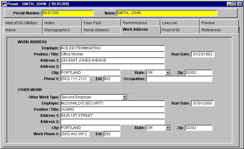 Permit Details Work Address Work Address Tabpage Employer, Title, Address, City,