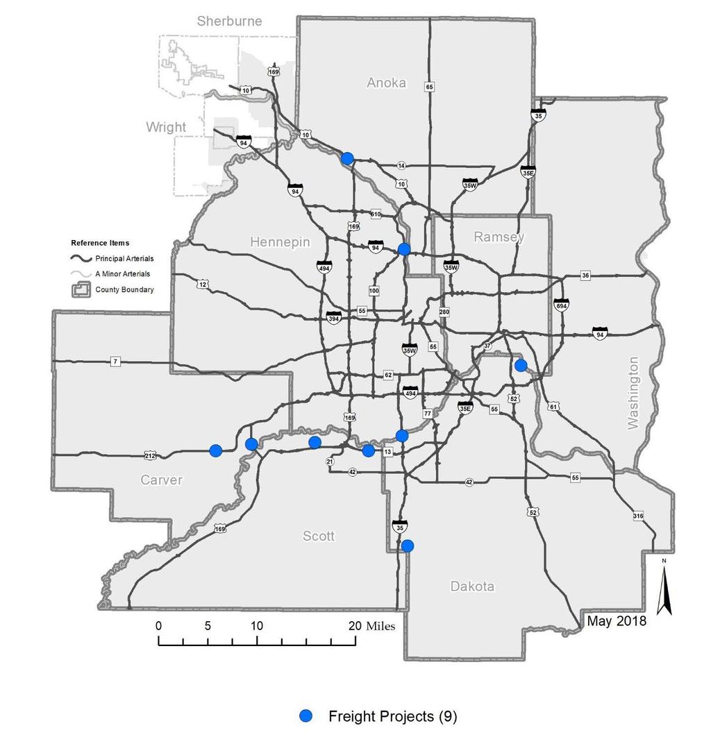 Figure 5-16: Minnesota Highway Freight Program Projects, 2018-2022 2040 TRANSPORTATION