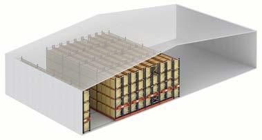 Warehouse using conventional pallet storage. Warehouse using mobile bases. The same capacity with a single aisle occupies less space. Warehouse using mobile bases. Utilizing the most space possible considerably increases storage capacity.