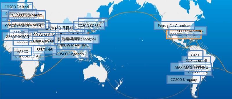 Wide spread of route network to cover all the main countries and ports Based on the Far East and supported by COSCO