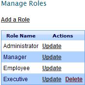 Manage Employee Roles, Continued Update a Role You may rename any of the roles and update their permissions: Click Update and make your