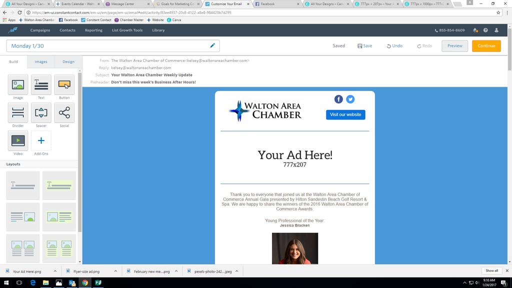 4 emails featuring one banner ad= $400 8 emails featuring one banner ad= $600 ONE DEDICATED EMAIL BLAST AND SOCIAL MEDIA POST Once a month the Walton Area Chamber of Commerce will dedicate one