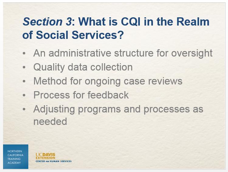 Slide 12 The Children s Bureau has identified five essential components of a functioning CQI system. Those five components are: 1.