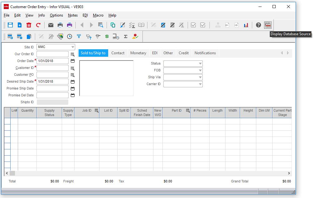 Table & Column Lookup The ability to determine what table and column contains the data being presented on the VISUAL document form Note: This feature standard will be applied to individual VISUAL