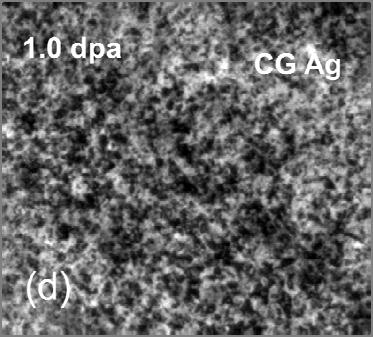 the microstructure of in situ irradiated CG Ag at an incidence energy of 1MeV. (c) By 0.