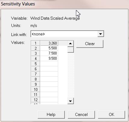 Sensitivity Analysis on Wind Power Click Wind resource Click Edit Sensitivity Values >>