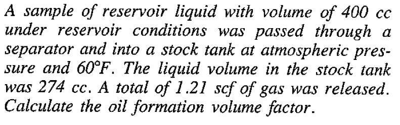 Oil Formation Volume Factor (Bo): Example 8-2 (McCain book,