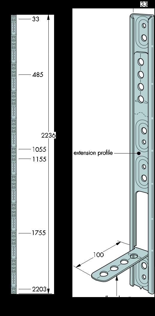 Figure 1 Crocodile C2K Wall Extension Profiles (measurements in mm) 1.2 Coach screws (M6 by 50 mm long) and washers (1.