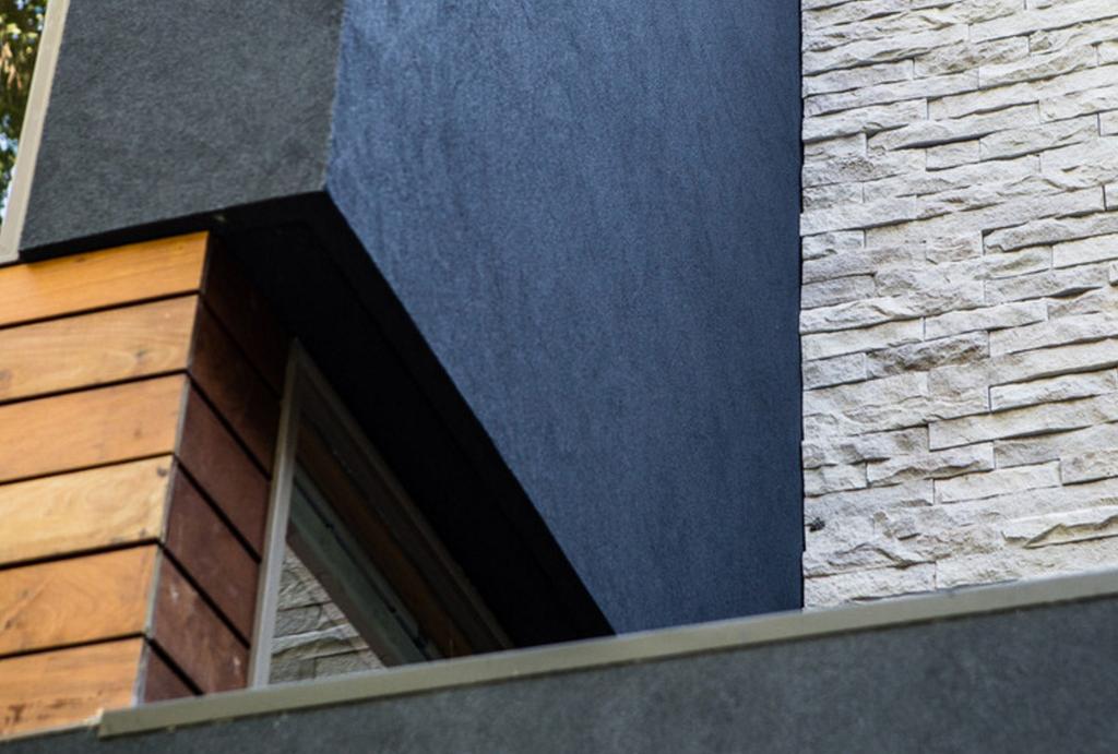 stone, stucco, prefinished siding (fibre cement or laminated veneers).