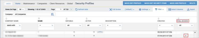 The new column is available in the Security Profile listings under Company Settings > Profiles/Policies > Security.