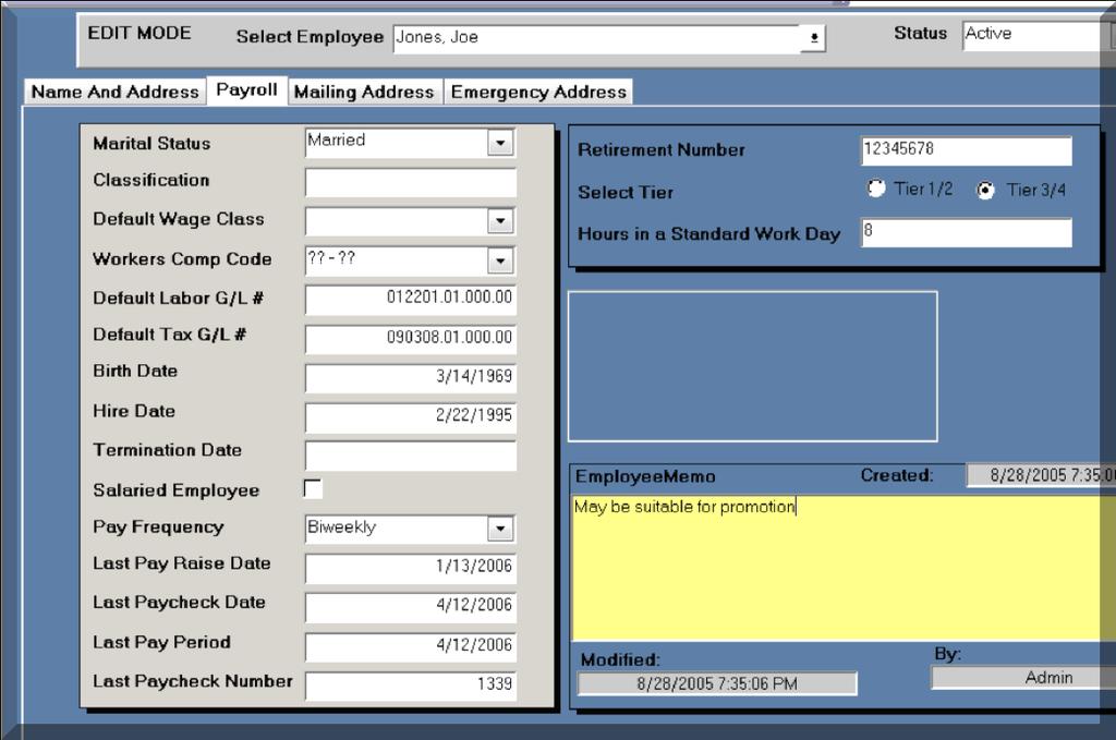 and misc. allocations and related HR information.