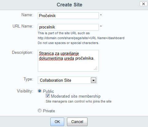 Figure 4 Creating site After the page is created, the created page control panel opens and the address in the web browser changes to http://127.0.