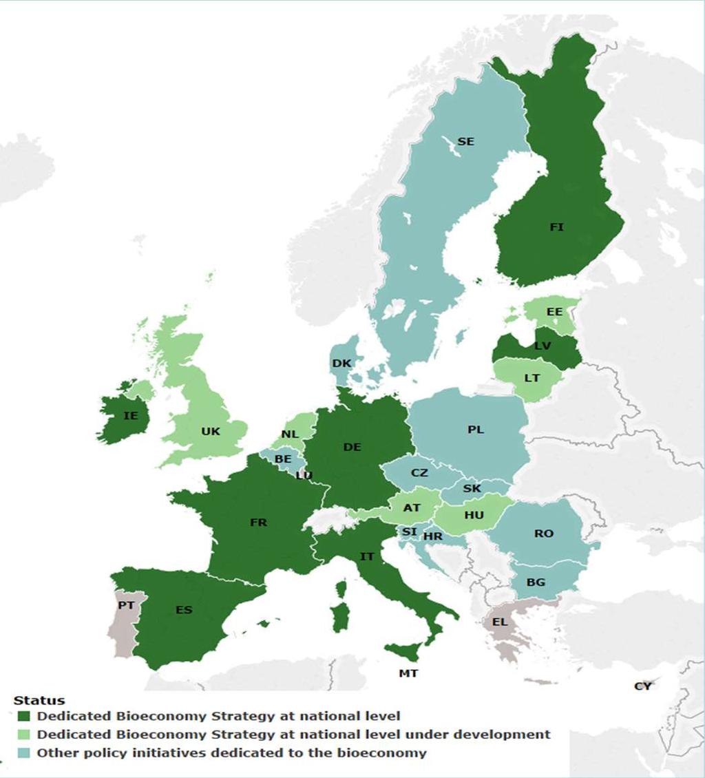 Bioeconomy in the EU Great diversity - Wide variety 7 MS have a dedicated bioeconomy strategy (Finland, Latvia, Germany, Italy, France, Spain, Ireland) 6 MS in the process (Austria, Estonia, Hungary,