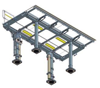 Roller platform Rail-guided bridge between vehicles and the stands.