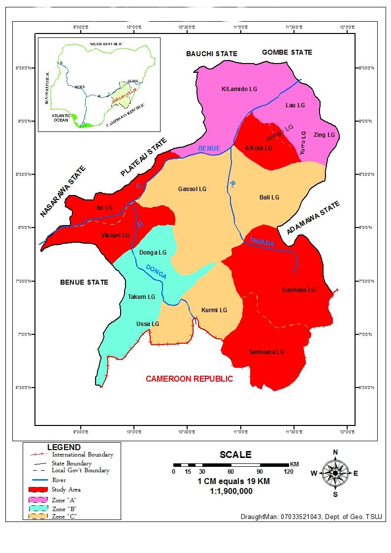 Karshie et al 059 Fig 1: Map of Taraba State showing the study area will help boost agroforestry practices in the study area.