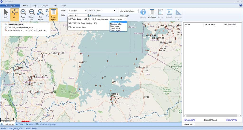 LVB WRIS Water Quality map saved layer with BOD