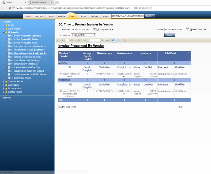Epicor ERP DocStar AP Automation screen shots AP Reports provide performance metrics for better