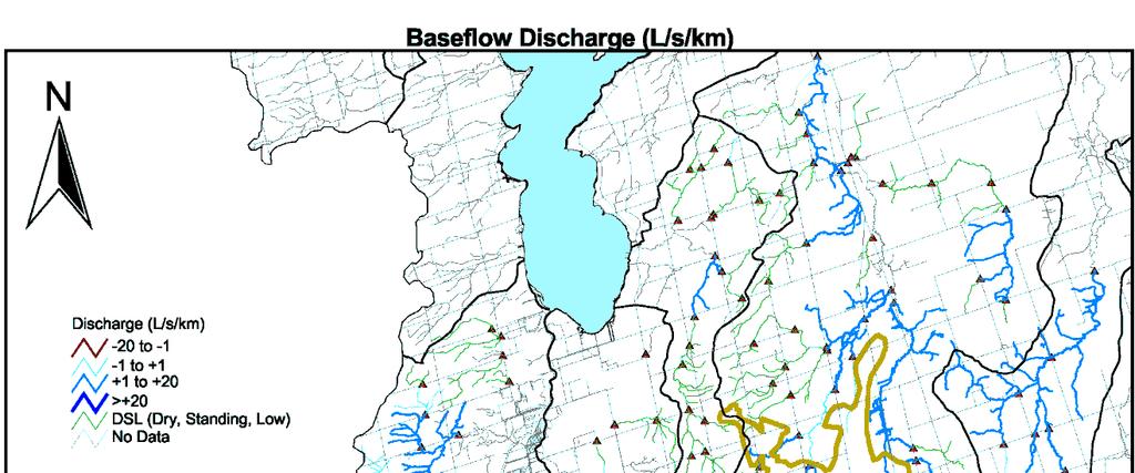Figure 5-8 Low flow streamflow survey results for 2004. Figure provided by LSRCA. 5.2.6 Groundwater Discharge Areas In areas where the static water table intersects the ground surface there is potential for discharge to occur.