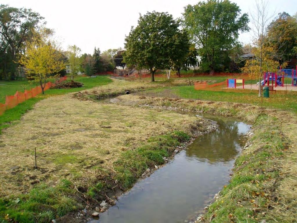 Figure 7-4 An example of natural channel design Stormwater management has become a requirement in the Lake Simcoe watershed, in an attempt to mitigate some of the impacts of an urbanizing environment.