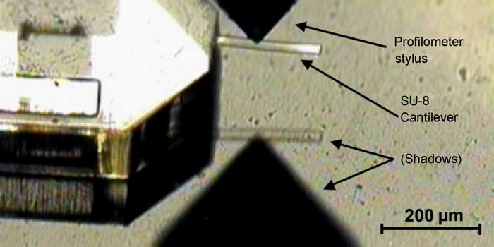 738 M. HOPCROFT et al. Fig. 5 Optical microscope image showing SU-8 cantilever under test.